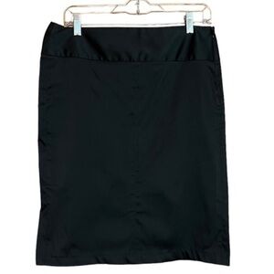 Theory Black Acetate Wide Waist Band Side Zip Pencil Skirt Women's Size 8